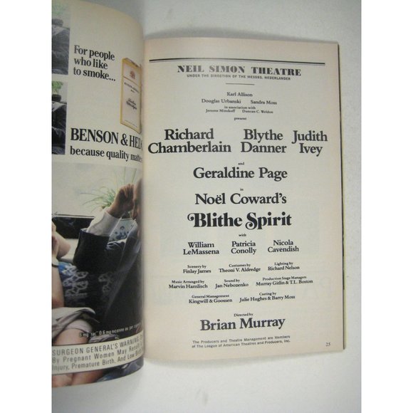 Blithe Spirit Playbill 1987 Theatre Chamberlain Blythe Danner Judith Ivey - Picture 2 of 6